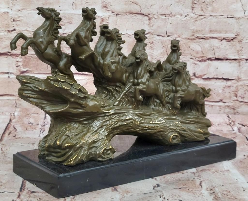 Galloping Victory Eight Horses Bronze Sculpture by Milo - 9'' x 12'': Galloping Victory Eight Horses Bronze Sculpture by Milo - 9" x 12" Galloping Victory by acclaimed artist Milo is a breathtaking bronze sculpture capturing the unbridled power and harmony of eigh