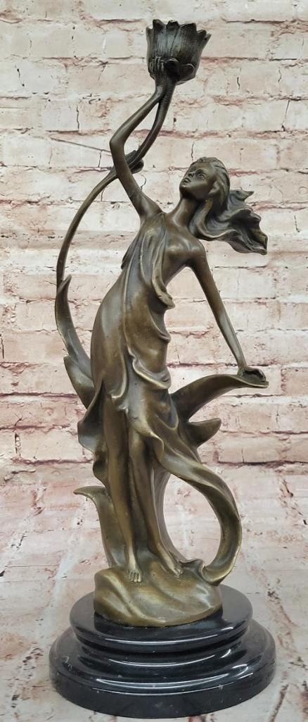 Original Bronze Female Candle Holder Sculpture by J. Kassin - 16.5'' x 7'': Original Bronze Female Candle Holder Sculpture by J. Kassin - 16.5" x 7" This elegant bronze sculpture by J. Kassin features a poised female figure serving as a graceful candle holder. Exuding t