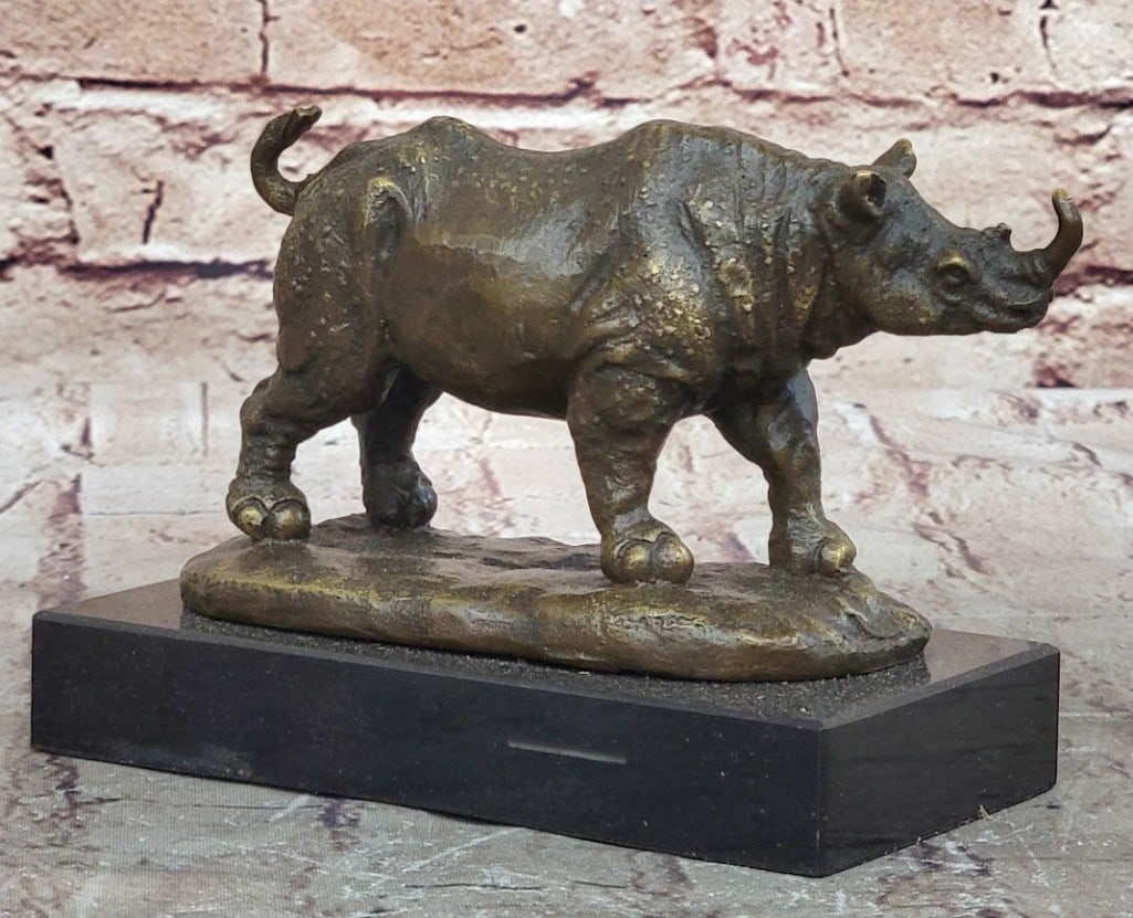 Wild Rhino Inspired Bronze Statue - 4'' x 5.5'': Wild Rhino Inspired Bronze Statue - 4" x 5.5" Wild Rhino Inspired Bronze Statue - 4" x 5.5" \\Salvador Dal?'s Rhinoceros Bronze Sculpture merges surrealism with wildlife art, transforming 