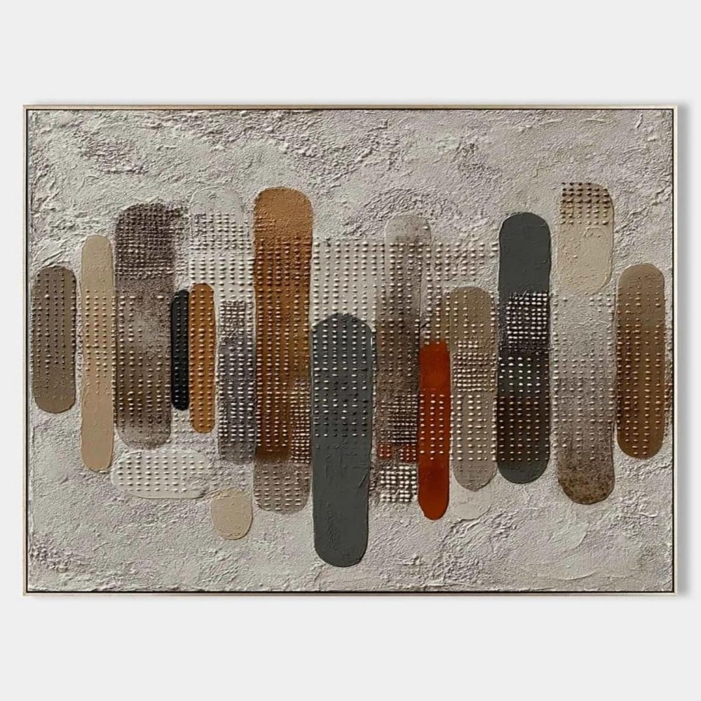 Earthbound Echo Contemporary Abstract Oil Canvas Painting: Earthbound Echo Contemporary Abstract Oil Canvas Painting Add organic rhythm and modern texture to your space with Earthbound Echo, a contemporary abstract oil canvas painting. Vertical rounded forms 