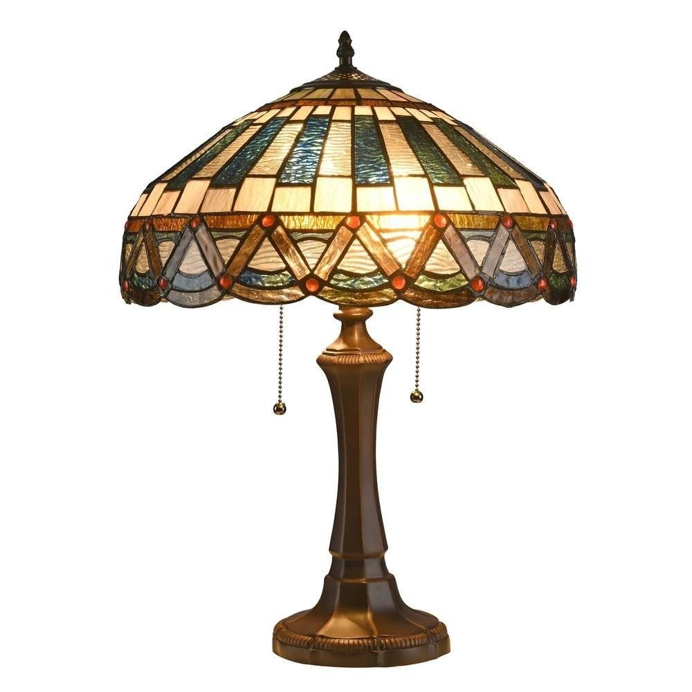 Tiffany-Style Two-Light Table Lamp - Blue, Green & Beige: Tiffany-Style Two-Light Table Lamp - Blue, Green & Beige Add color and beauty to any room with this Tiffany-style two-light table lamp. The hand-cut art glass shade, composed of 288 pieces and 36 bead