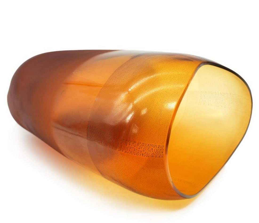 Loris Vase - Rialto Collection in Amber with Gold Leaf: Loris Vase - Rialto Collection in Amber with Gold Leaf Add Venetian elegance to your home with the Loris Vase from the Rialto Collection. Handcrafted in rich amber Murano glass and adorned with delica