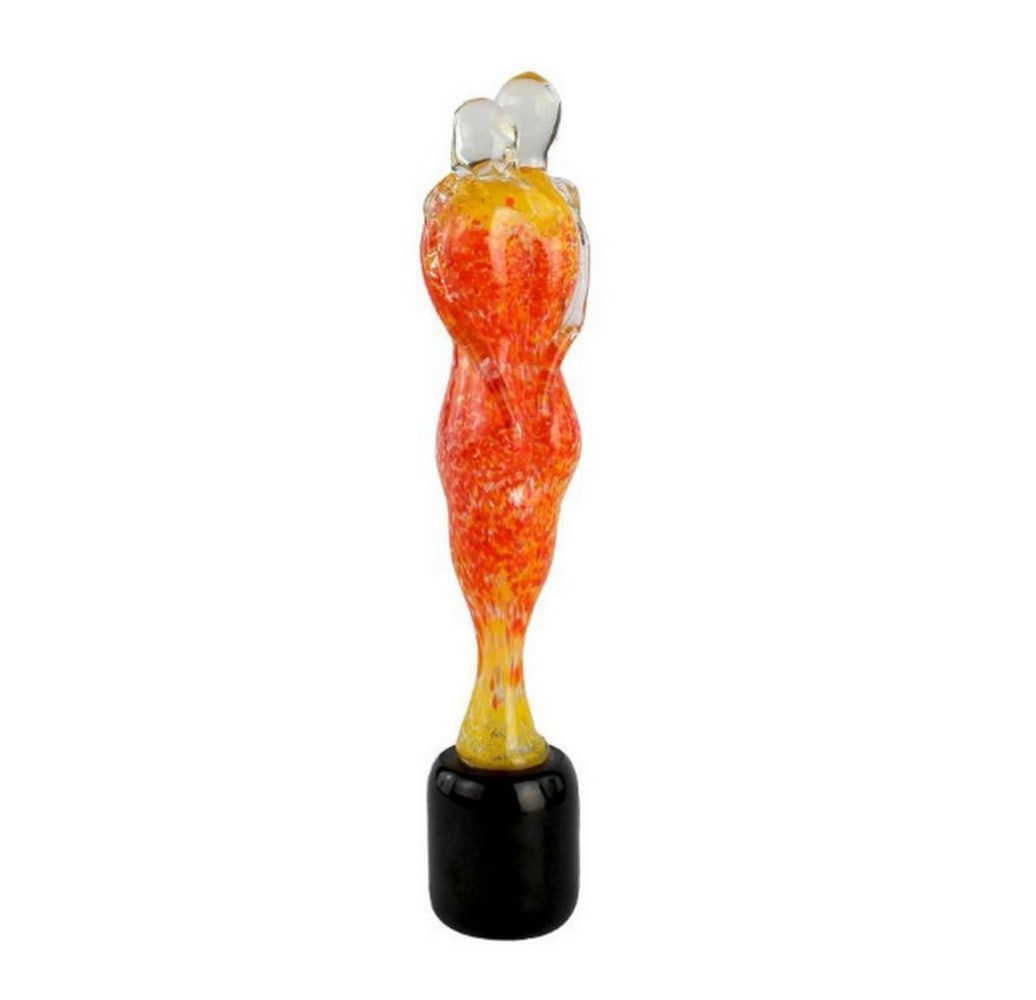 Passionate Embrace in Orange Murano Glass: Passionate Embrace in Orange Murano Glass Lovers bust sculpture crafted using the warm glass modeling technique, where molten glass in varying colors is shaped by hand. Dimensions: Length: 4 cm (inche