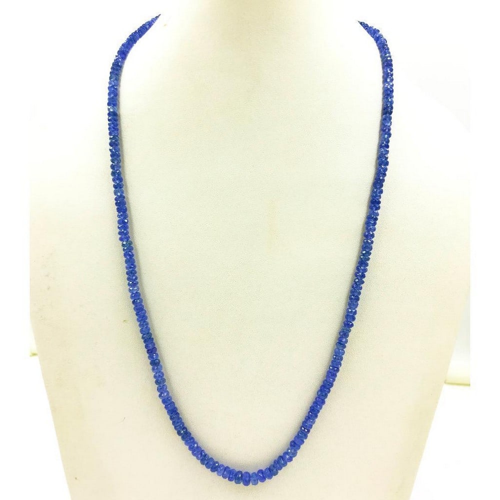 Single Strand Sapphire Faceted 4.2mm Bead Necklace: Single Strand Sapphire Plain 4.3mm Bead Necklace Bead Diameter: 4mm - 4.5mm Necklace Length: 46cm Weight in Carats: 94.5 View Photos For Further Details.