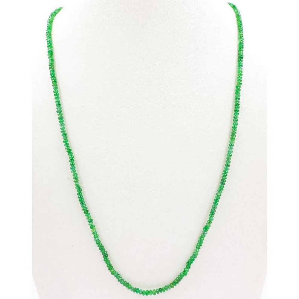 Single Strand 3mm Plain Emerald Beads Necklace: Single Strand 3mm Plain Emerald Beads Necklace Bead Diameter: 2.8mm -3.2mm Length of Necklace: 18" Weight in Carats: 31.29 View Photos For Further Details.