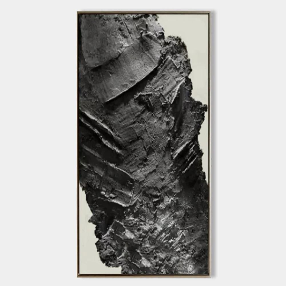 Monochrome Depth Textured Abstract Oil Canvas Painting: Monochrome Depth Textured Abstract Oil Canvas Painting Make a bold statement with Monochrome Depth, an abstract oil canvas painting that captures raw texture and organic movement in striking black ton