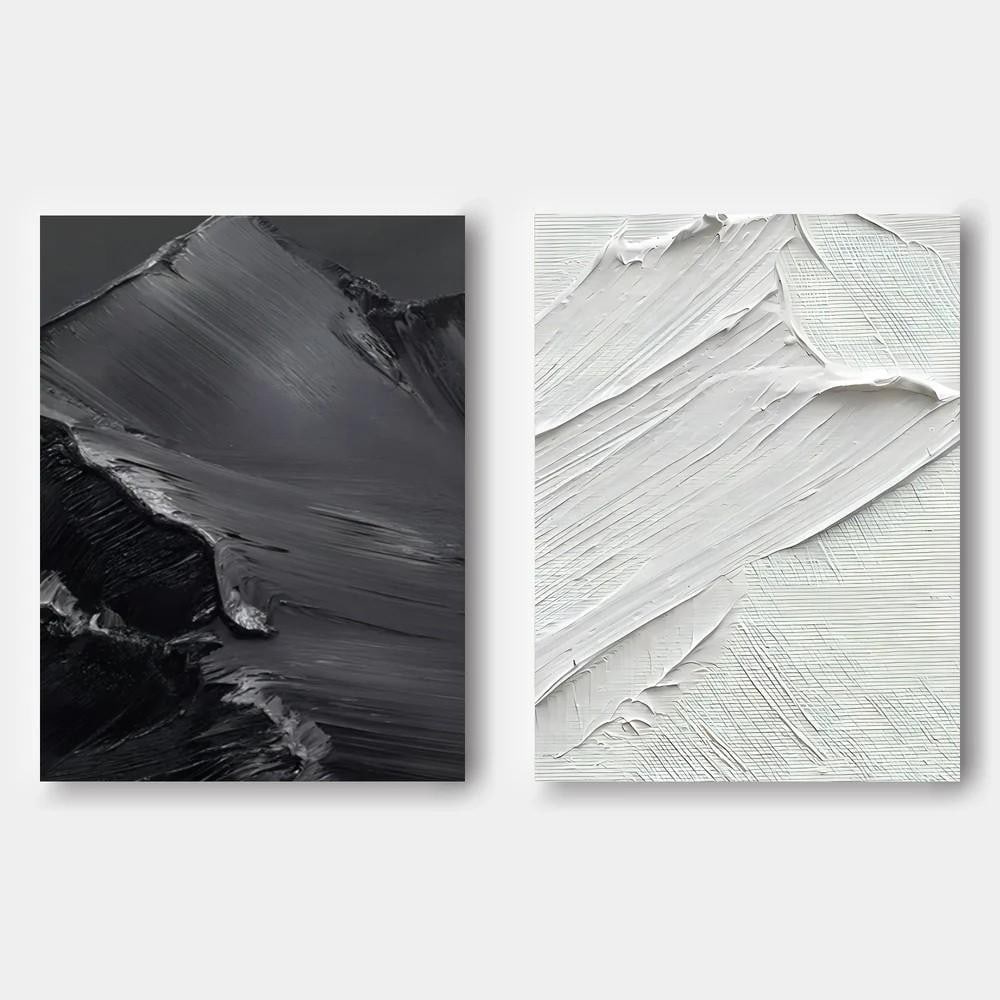 Monochrome Motion Abstract Texture Diptych Oil Canvas Painting (Set of 2) (1 of 4)