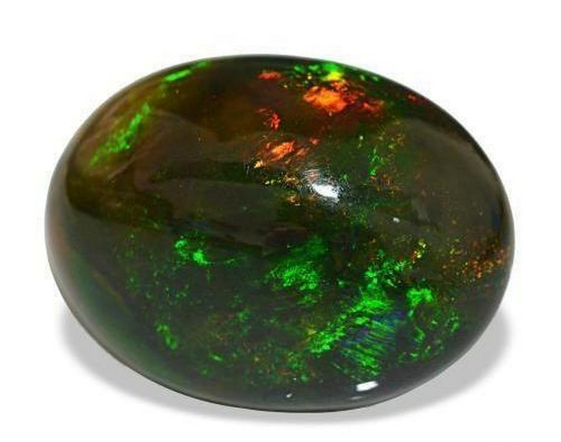 13.97ct Oval Cabochon Multicolor Black Opal: 13.97ct Oval Cabochon Multicolor Black Opal A spectacular multicolor black opal weighing 13.97 ct, cut into a smooth oval cabochon that beautifully showcases its vibrant play-of-color. Featuring flash