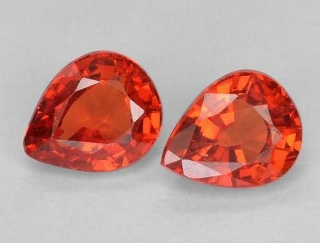 0.88 ct Natural Bright Red Sapphire Gems, Pear Facet, VS, Tanzania: 0.88 ct Natural Bright Red Sapphire Gems, Pear Facet, VS, Tanzania Natural sapphire gemstones weighing a total of 0.88 ct, cut in a pear facet shape with a bright red color. The gems measure 4.91 x 3.