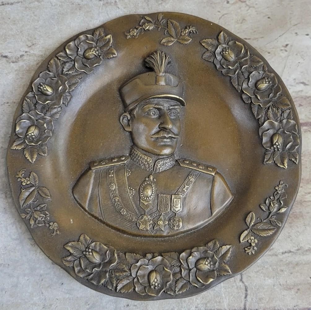 Bronze Sculpture of Reza Shah Pahlavi - Visionary Leader of Modern Iran -8.5" x 8.5": Bronze Sculpture of Reza Shah Pahlavi - Visionary Leader of Modern Iran -8.5" x 8.5" This exquisite bronze sculpture honors Reza Shah Pahlavi, a pivotal figure in Iranian history. Born Reza Kh