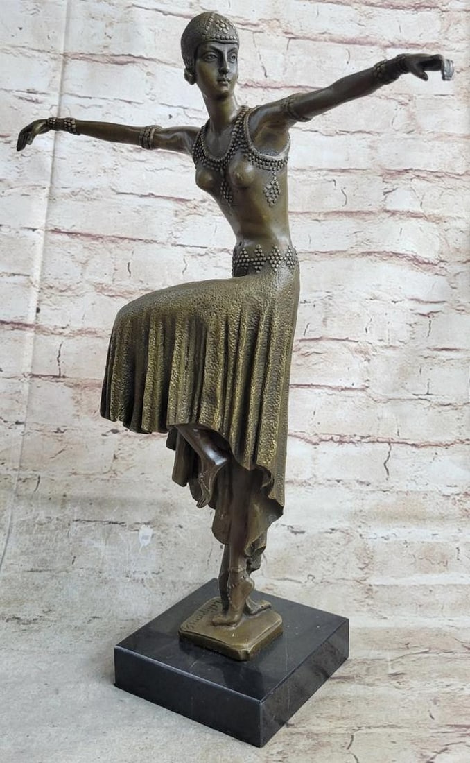 Art Deco Inspired Bronze Sculpture: Turkish Dancer - 16.5" x 12.5": Art Deco Inspired Bronze Sculpture: Turkish Dancer - 16.5" x 12.5" This bronze sculpture captures the elegance of dance with a lithe dancer balancing on one leg, arms extended. Her detailed co
