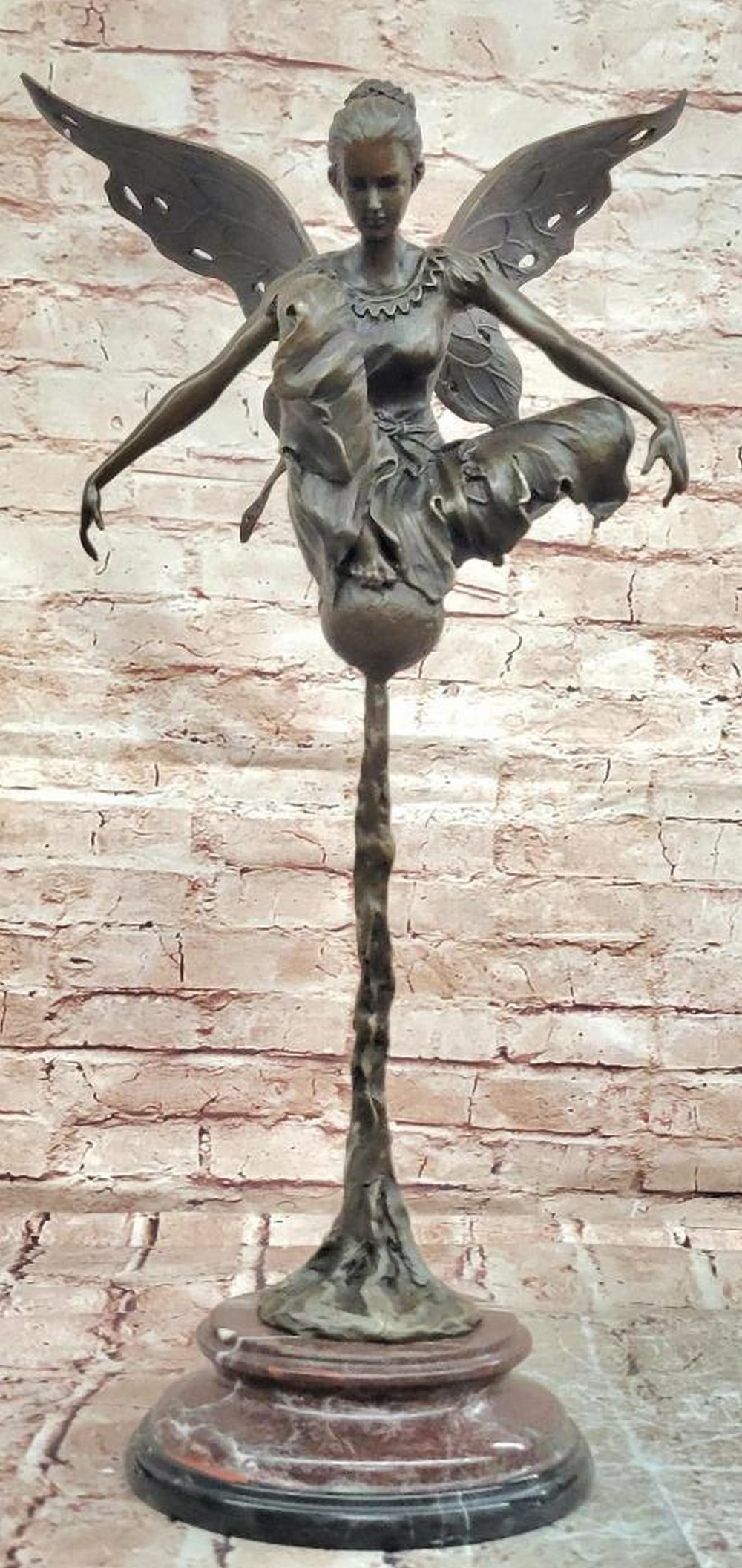 Cesaro Original Bronze Fairy Angel Sculpture on Marble Base - 22.5" x 9.5": Cesaro Original Bronze Fairy Angel Sculpture on Marble Base - 22.5" x 9.5" This bronze sculpture depicts a fairy angel figure rendered with flowing lines, balanced proportions, and expressive 