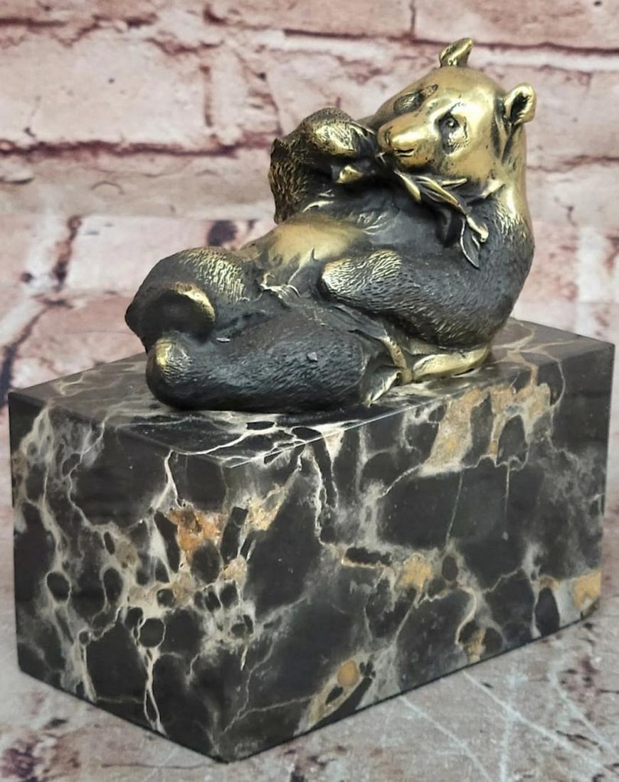Milo Gilded Lying Panda Bronze Sculpture - 5.5" x 5": Milo Gilded Lying Panda Bronze Sculpture - 5.5" x 5" This original bronze sculpture by Milo captures the gentle charm and relaxed posture of a panda. The figure's rounded contours and expressi