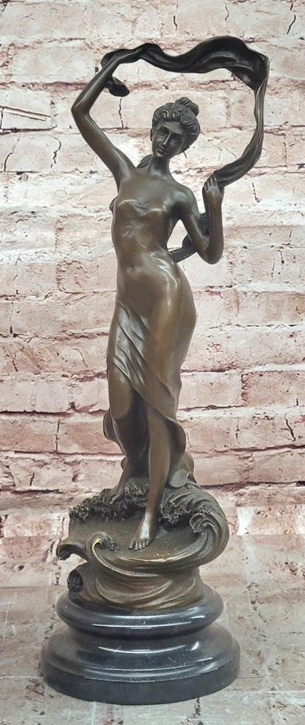 Cesaro Original Bronze 'Ribbon Scarf Dancer Girl' Sculpture - 18.5" x 6": Cesaro Original Bronze 'Ribbon Scarf Dancer Girl' Sculpture - 18.5" x 6" This original bronze sculpture depicts a young dancer in graceful motion, with a flowing ribbon scarf accentuating her 
