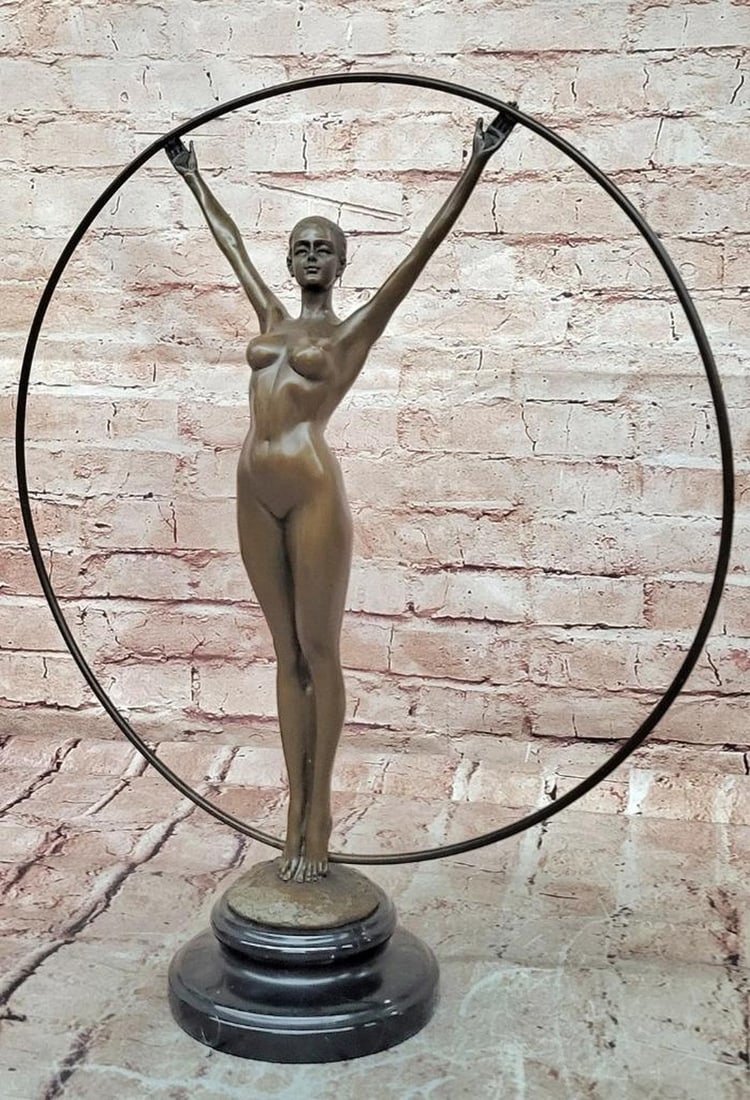 Cesaro Original Art Nouveau Gymnast Bronze Sculpture - 17.5" x 15": Cesaro Original Art Nouveau Gymnast Bronze Sculpture - 17.5" x 15" This original bronze sculpture depicts a gymnast performing with a hoop, capturing elegance, poise, and graceful athleticism.