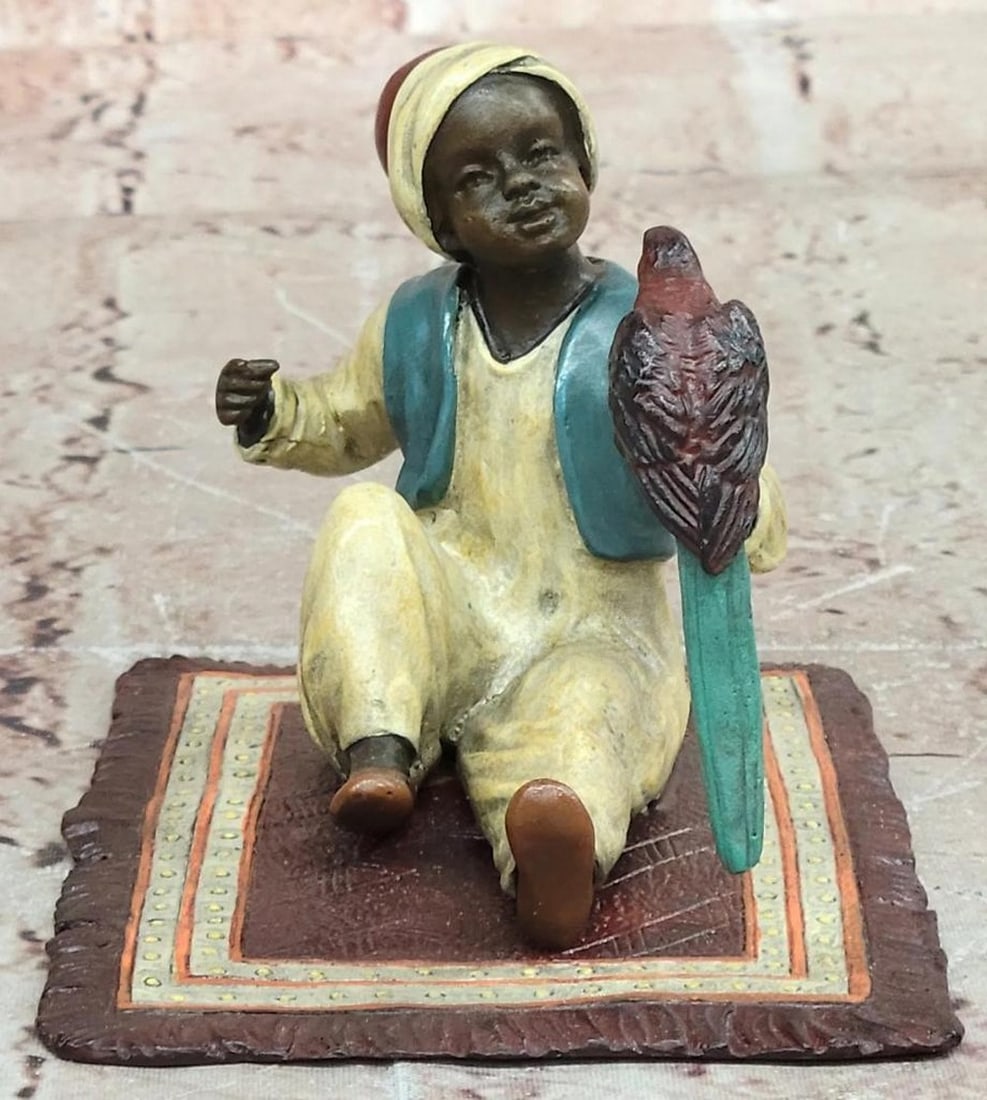 Orientalist Vienna Bronze Figure with Bird after Franz Bergman - 3" x 4.5" (1 of 7)