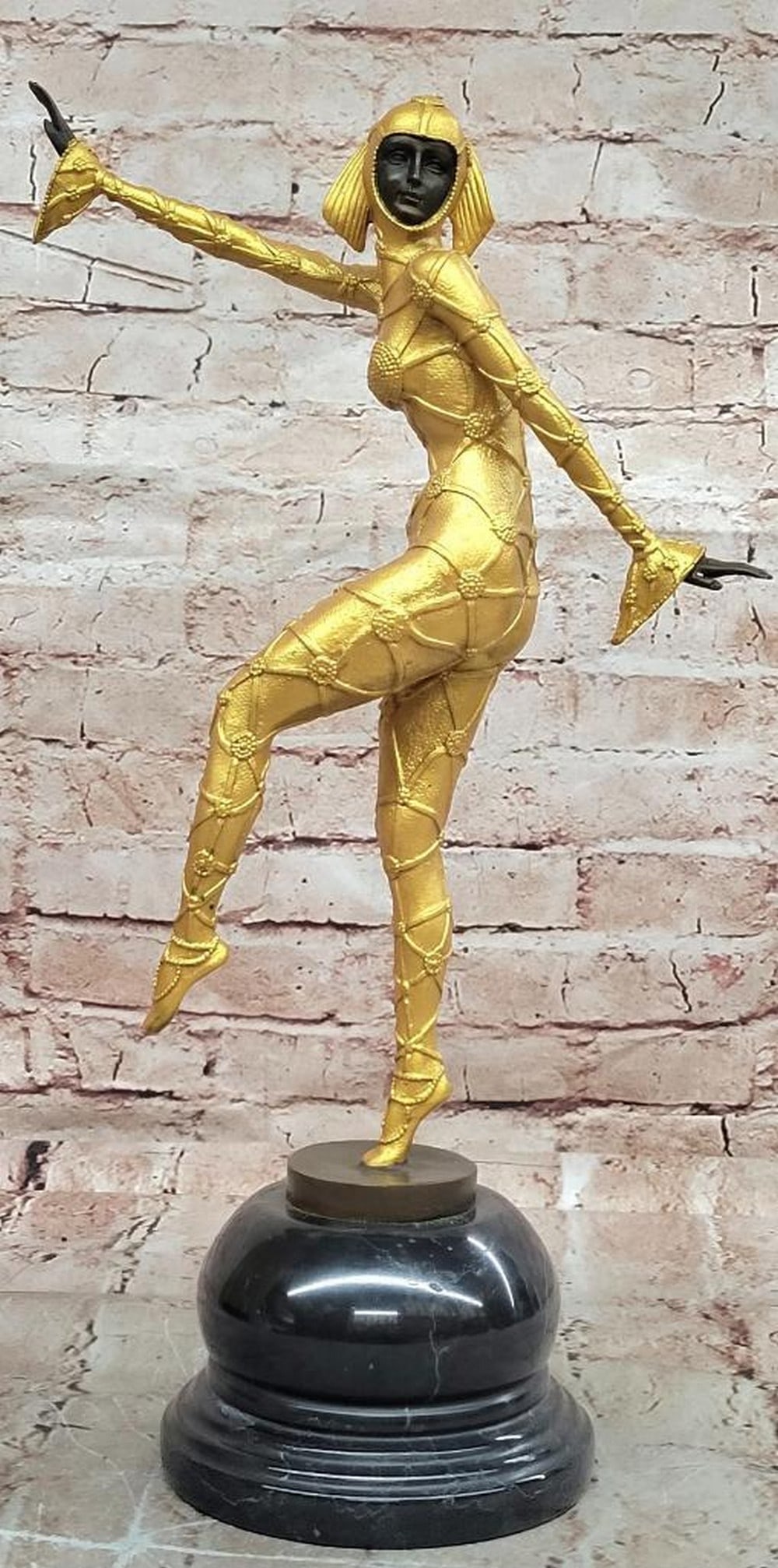 Art Deco - Inspired Bronze Sculpture on Marble Base - 16.5" x 11": Art Deco - Inspired Bronze Sculpture on Marble Base - 16.5" x 11" This Art Deco - inspired bronze sculpture reflects the glamour and elegance of the 1920s, in the style made famous by Demetre 
