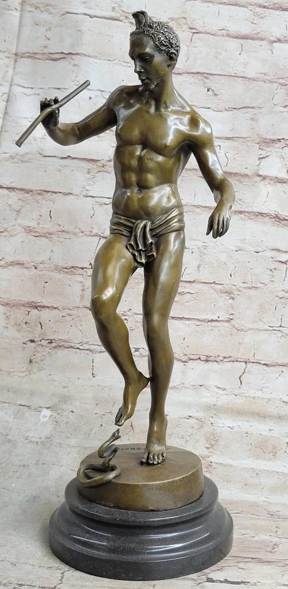 Bourgeois Inspired Nude Snake Charmer Bronze Sculpture - 16" x 6.5": Bourgeois Inspired Nude Snake Charmer Bronze Sculpture - 16" x 6.5" Bourgeois, the recipient of the Prix de Rome in 1863, showcased his artistic talent that same year with the creation and exh