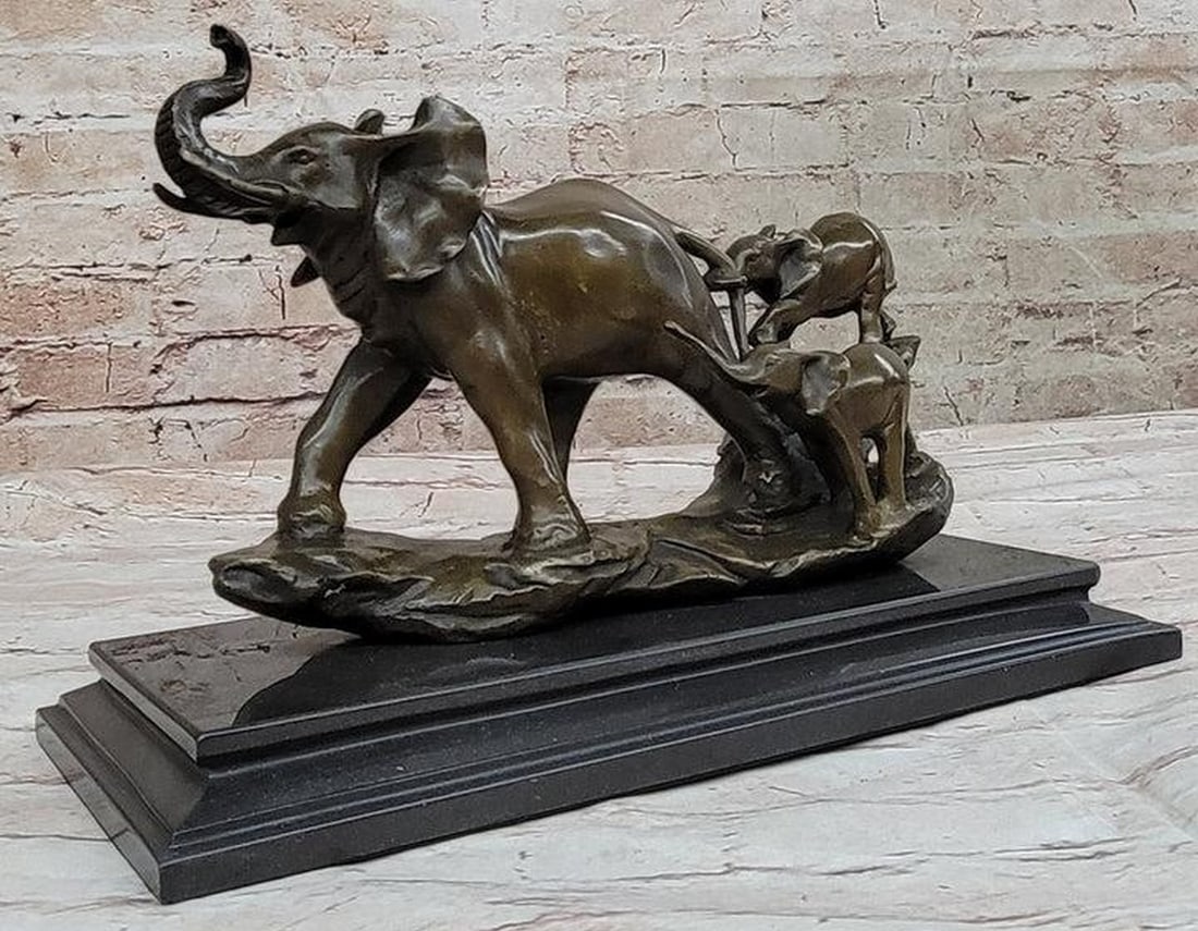 Mother Affection: Original Bronze Elephant Sculpture Celebrating Family Bond - 8" x 11.5": Mother Affection: Original Bronze Elephant Sculpture Celebrating Family Bond - 8" x 11.5" Immerse yourself in the tender bond of a mother's love with our extraordinary bronze sculpture, titled