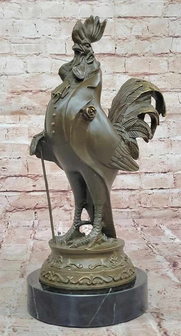 Victorian Rooster Gentleman Bronze Sculpture by Milo - 15" x 7": Victorian Rooster Gentleman Bronze Sculpture by Milo - 15" x 7" This delightful bronze sculpture by Milo captures a rooster transformed into a Victorian-era gentleman, complete with a tailored