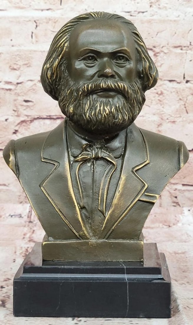 Bronze Bust of Karl Marx by Fisher - Classic Philosopher Sculpture on Marble Base - 9" x 5.5": Bronze Bust of Karl Marx by Fisher - Classic Philosopher Sculpture on Marble Base - 9" x 5.5" This finely detailed bronze bust by Fisher pays tribute to Karl Marx, the influential German think