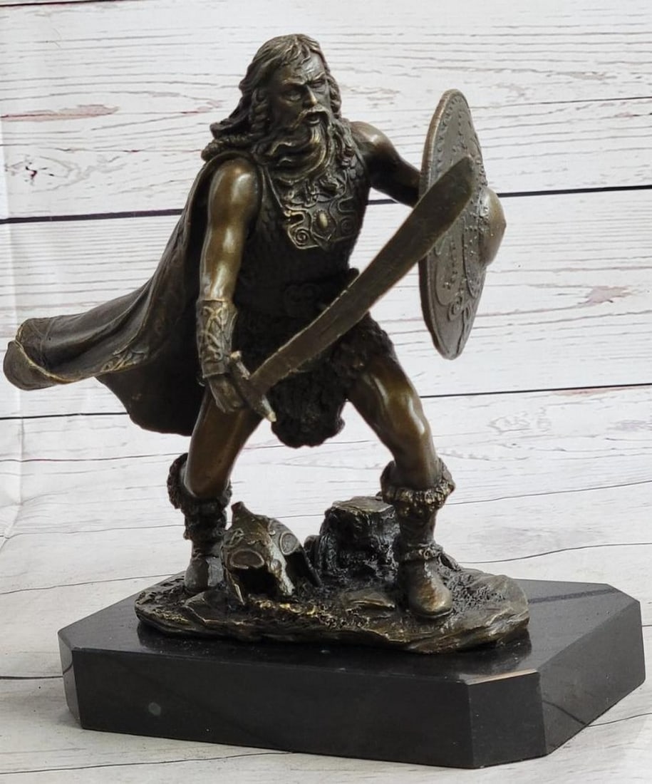 European Warrior in Battle-Ready Stance Original Bronze Sculpture Signed by Kamiko - 9" x 7": European Warrior in Battle-Ready Stance Original Bronze Sculpture Signed by Kamiko - 9" x 7" Capturing a powerful and imposing stance, this European warrior sculpture by Kamiko depicts a momen