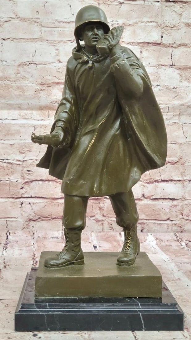 U.S. Army Soldier with Rifle Bronze Sculpture by Fisher - 14.5" x 7.5": U.S. Army Soldier with Rifle Bronze Sculpture by Fisher - 14.5" x 7.5" This signed bronze sculpture by artist Fisher pays striking tribute to the strength, discipline, and valor of American so