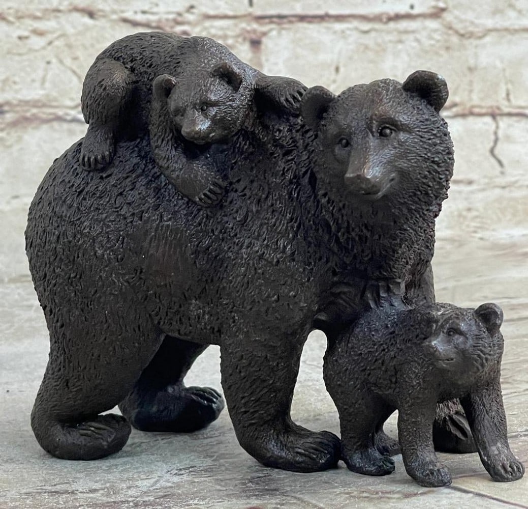 Mother Bear and Cubs Original Bronze Sculpture Signed by Milo - 5.5" x 6.5": Mother Bear and Cubs Original Bronze Sculpture Signed by Milo - 5.5" x 6.5" Immerse yourself in the tranquil ambiance of the wilderness with our captivating bronze sculpture depicting a mother