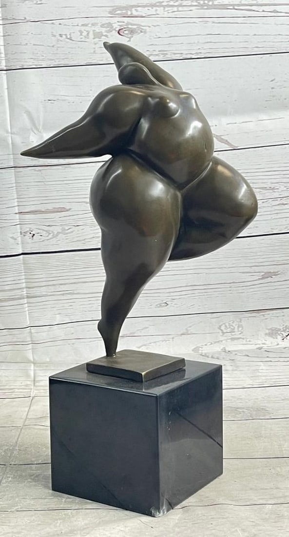Abstract Bronze Female Figure in Dynamic Pose - 13" x 8": Abstract Bronze Female Figure in Dynamic Pose - 13" x 8" This captivating bronze sculpture portrays a large female figure in an outstretched pose, exuding movement and grace. With her body's a