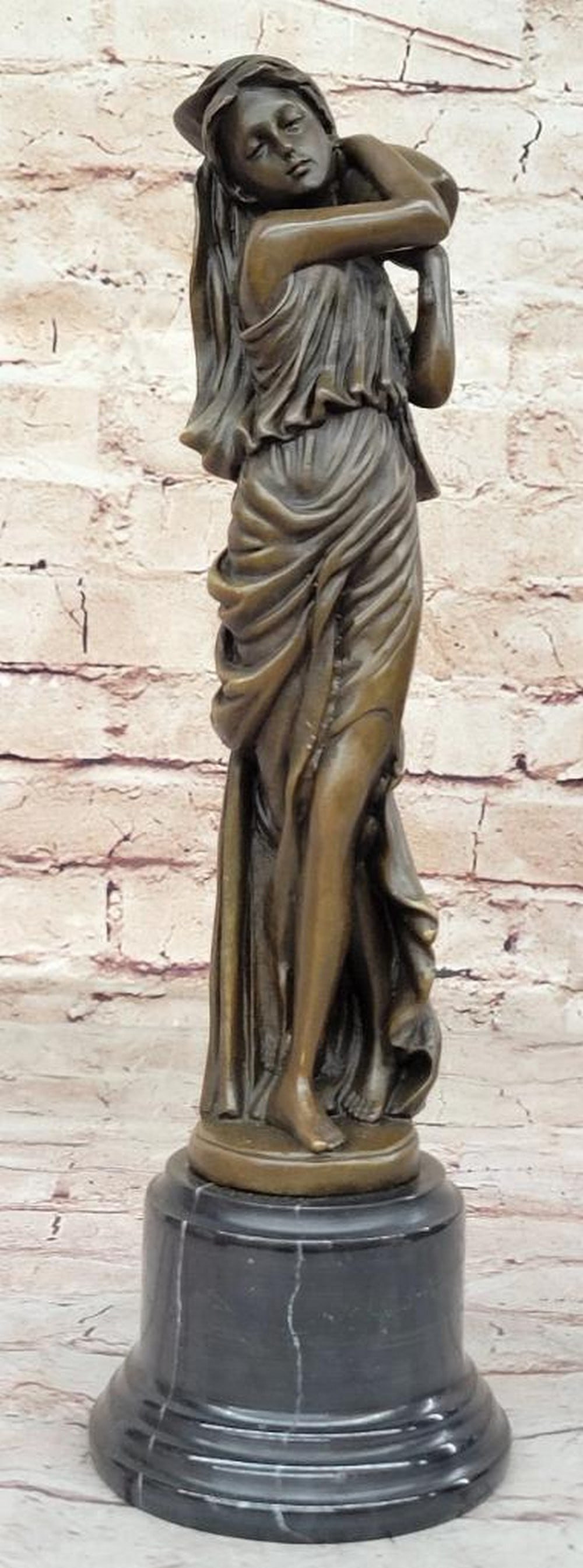 Original Bronze Maiden Statue Signed by Miguel Lopez (Milo) - 13" x 4": Original Bronze Maiden Statue Signed by Miguel Lopez (Milo) - 13" x 4" Explore a moment of serene beauty with the Bronze Maiden Statue by renowned artist Miguel Lopez, known as Milo. This exqu