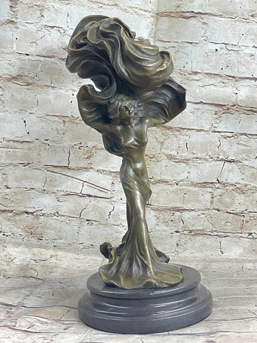Bronze Nude Girl with Dark Cloud Sculpture by Milo - 15" x 7": Bronze Nude Girl with Dark Cloud Sculpture by Milo - 15" x 7" This conceptual bronze sculpture by Milo depicts a nude girl standing beneath a hovering dark cloud, her intense gaze fixed ahead.