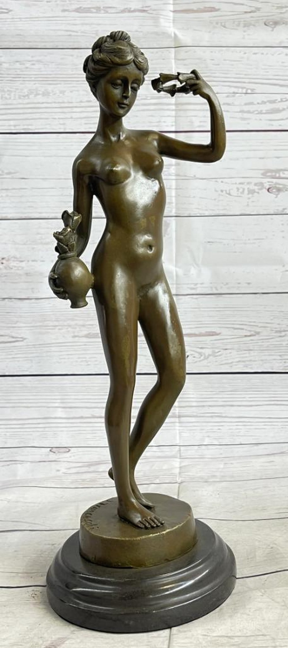Bronze Muse of Creativity Sculpture Inspired by J. Franceschi - 16" x 5": Bronze Muse of Creativity Sculpture Inspired by J. Franceschi - 16" x 5" This exquisite bronze sculpture captures the timeless allure of an artist's muse, poised with grace and confidence. Her