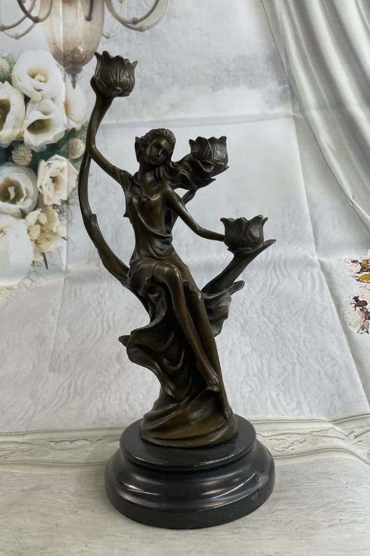 Tranquil Elegance Bronze Candle Holder by J. Kassin - 15" x 9": Tranquil Elegance Bronze Candle Holder by J. Kassin - 15" x 9" Experience the enchanting allure of this exquisite bronze candle holder, beautifully crafted to depict a woman in a serene moment