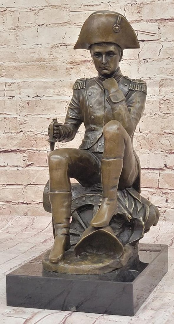 Napoleon Bonaparte Bronze Sculpture by Aldo Vitaleh - 16" x 9": Napoleon Bonaparte Bronze Sculpture by Aldo Vitaleh - 16" x 9" Celebrate the legacy of Napoleon Bonaparte with this stunning bronze sculpture, depicting the martial giant seated upon a cannon 