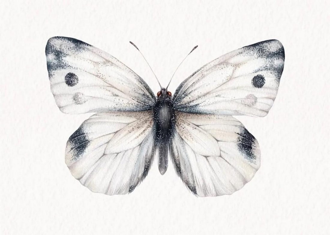 Cabbage White Butterfly Watercolor Replica Print: Cabbage White Butterfly Watercolor Print- Reproduction Print of Katya Shiova's Watercolor Painting. This watercolor replica print of the Cabbage White Butterfly beautifully captures the delicate elega