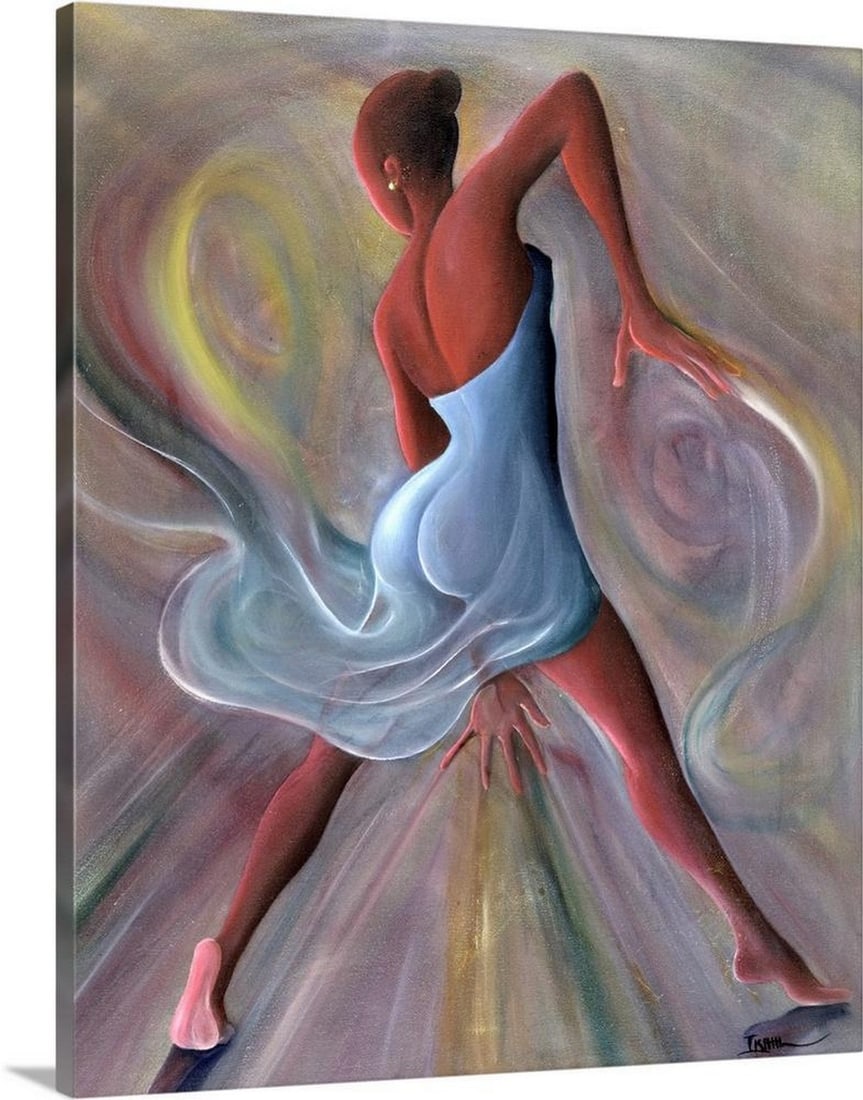 Blue Dress Canvas Reproduction Print: Blue Dress Canvas Reproduction Print Bring movement, color, and expressive energy to your space with *Blue Dress* by Ikahl Beckford. This vibrant giclee reproduction captures an African-American woman
