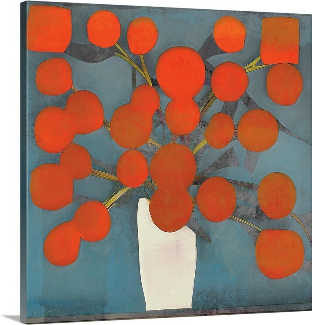 Abstract Orange Flowers - Canvas Reproduction by Elena Ray: Abstract Orange Flowers - Canvas Reproduction by Elena Ray Abstract Orange Flowers by Elena Ray blends organic forms and warm tones to evoke the natural beauty of blooming petals. With its soft textur