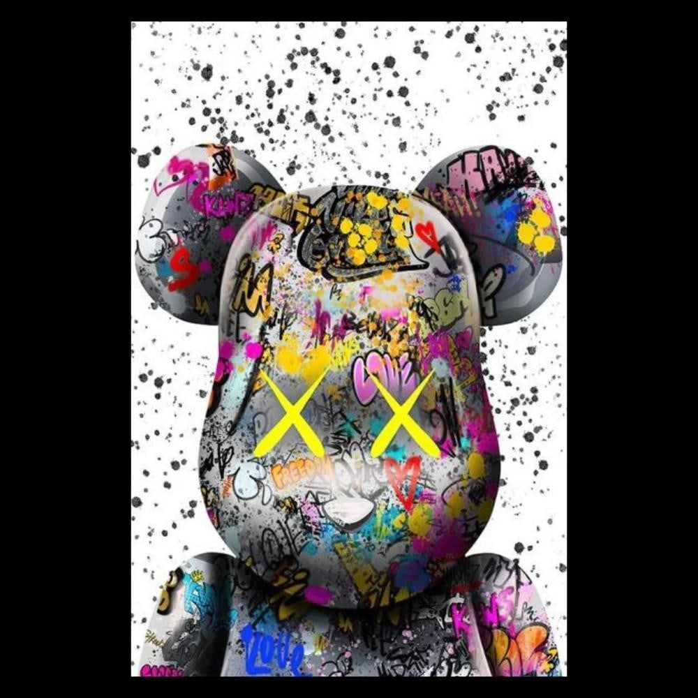 Bearly Contained: A Splash of Colorful Chaos: Bearly Contained: A Splash of Colorful Chaos. A lively and vibrant piece that brings joy and whimsy to any space. This playful artwork features a graffiti-style teddy bear, bursting with an explosion 