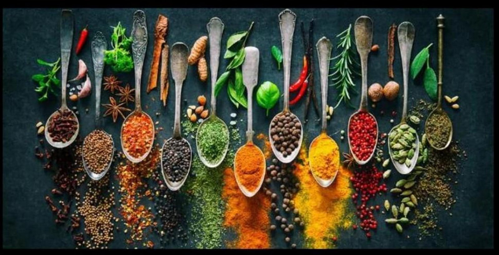 Aromatic Adventure: Spoons of Spice: Aromatic Adventure: Spoons of Spice Picture In this vibrant image, an array of spices is artfully arranged on spoons, showcasing a stunning palette of colors and textures. Each spoon is filled with a