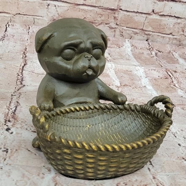 Bronze Pug with Basket Sculpture - 2