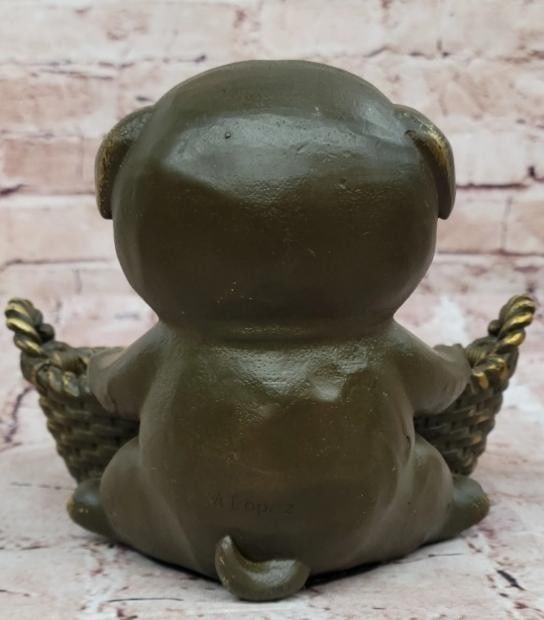 Bronze Pug with Basket Sculpture - 4