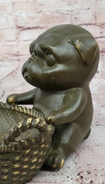 Bronze Pug with Basket Sculpture - 5