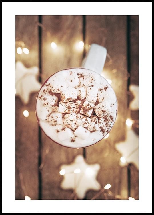 Warm Cocoa Delight Wall Art Poster - 28'' x 20'': Warm Cocoa Delight Wall Art Poster - 28" x 20" Indulge in the cozy charm of our " Warm Cocoa Delight" Wall Art Poster, a delightful piece measuring 28" x 20" . This inviting poster