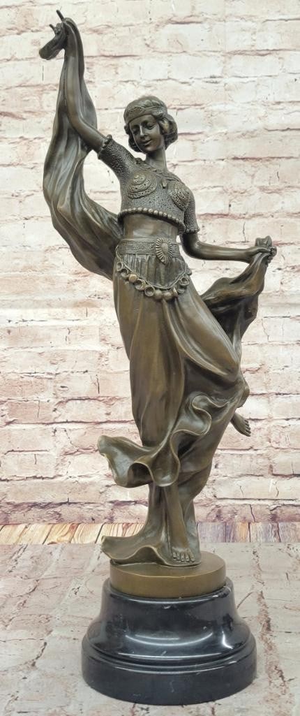 Art Deco Dancing Woman Bronze Sculpture by D. Gonon - 23.5'' x 12'': Art Deco Dancing Woman Bronze Sculpture by D. Gonon - 23.5" x 12" This elegant Art Deco bronze sculpture by D. Gonon captures the fluid grace and dynamism of a female dancer in mid-performance. 