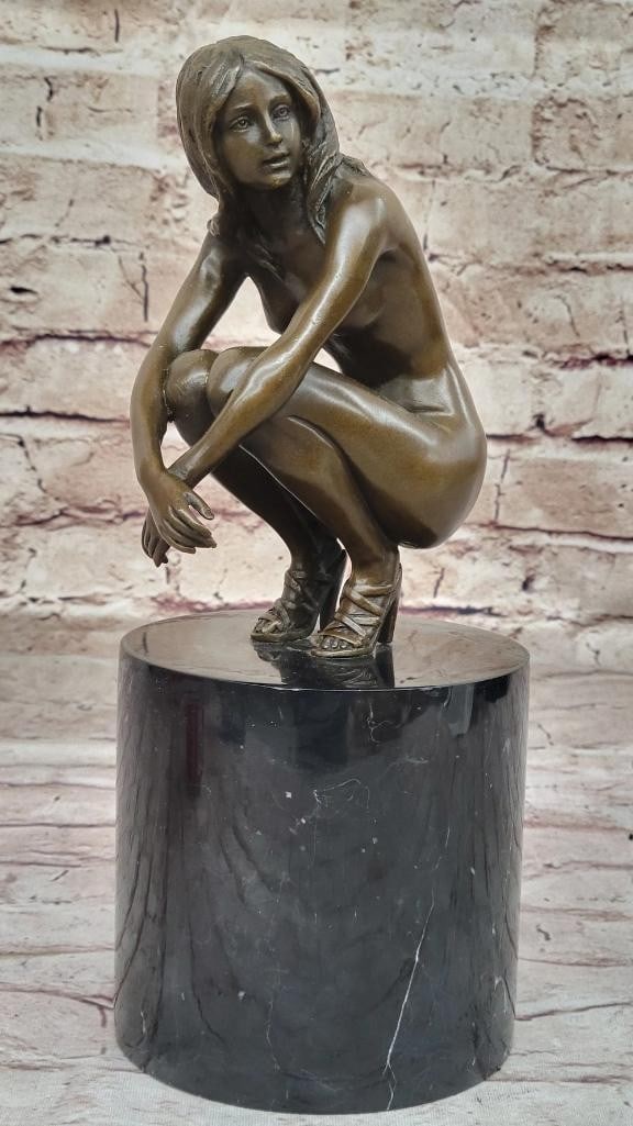 Contemplative Girl Original Bronze Sculpture by Miguel Lopez (Milo) - 11'' x 4.5'': Contemplative Girl Original Bronze Sculpture by Miguel Lopez (Milo) - 11" x 4.5" Gracefully portraying youthful innocence and beauty, this captivating bronze sculpture captures a peaceful girl i