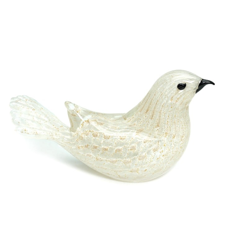 White Sparrow with Gold - Handcrafted Murano Glass: White Sparrow with Gold - Handcrafted Murano Glass This handcrafted Murano glass sculpture depicts a white sparrow adorned with gold accents. Sculpted freehand on a punty and polished by hand, the pie