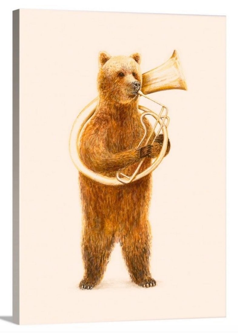 Helicon Playing Brown Bear Canvas Reproduction (1 of 1)
