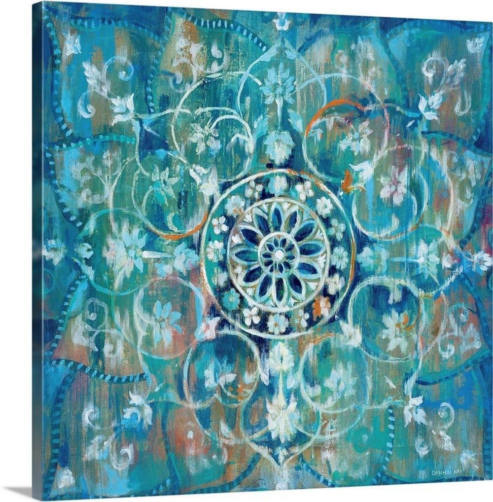 Mandala in Blue I Canvas Reproduction By Danhui Nai: Mandala in Blue I Canvas Reproduction By Danhui Nai Contemporary artwork of a mandala using predominantly blue. Dimensions: 16 x 16 inches View photos for further details.
