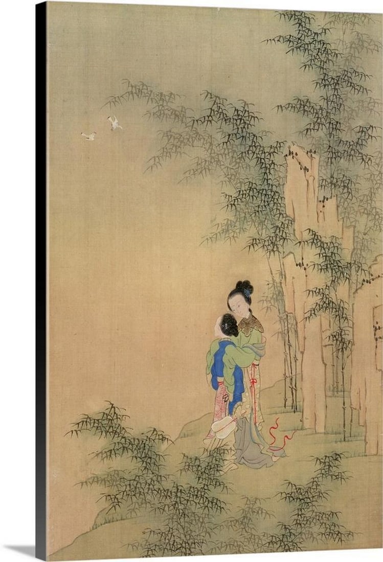 Two Figures Embracing Canvas Reproduction by Chuiu Ying, Shih Fu: Two Figures Embracing Canvas Reproduction by Chuiu Ying, Shih Fu Dimensions: 20 x 30 inches View photos for further details.
