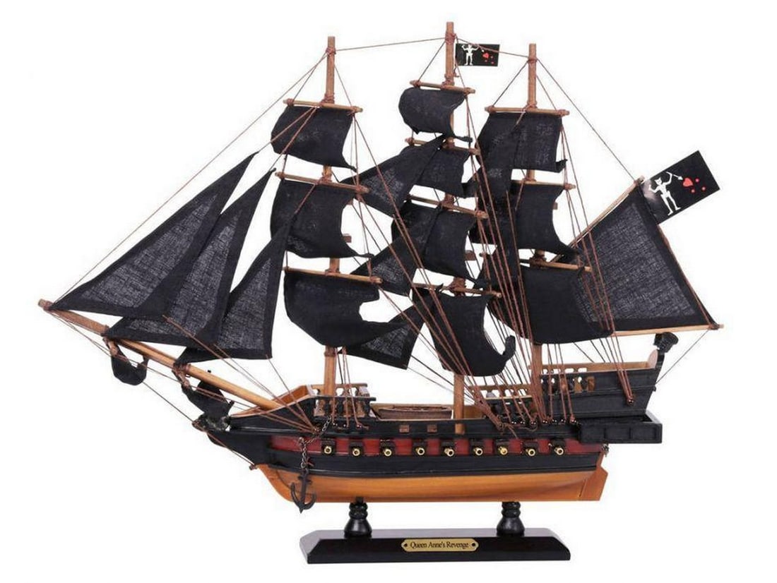 Blackbeard's Queen Anne's Revenge Tall Wooden Pirate Ship Model with Black Sails 15": Blackbeard's Queen Anne's Revenge Tall Wooden Pirate Ship Model with Black Sails 15" Embark on a thrilling quest for lost treasure as you commandeer the high seas with our meticulously crafted mod
